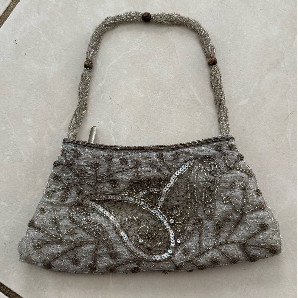 Silver Embellished Beaded Wedding Purse